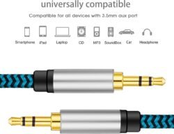 Professional TRS Stereo AUX Cable (6.6ft/2m Hi-Fi Sound) Male to MALE 3.5mm Auxiliary Audio Nylon Braided Cord Stereos Cable for Headset Car Speaker Sound bar PC Laptop and more
