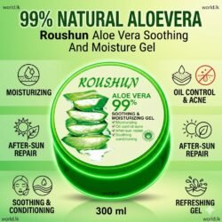 300 ML NATURAL 99% ALOEVERA Rasg Roushun Aloe Vera Soothing and Moisture Gel Contained. Softening & Rejuvenation
