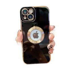 Apple iPhone 13 (ipbc) Luxury Gold Electroplated with Camera Lens Protection Shockproof Soft TPU with Logo Cut Back Cover Case (BLACK)