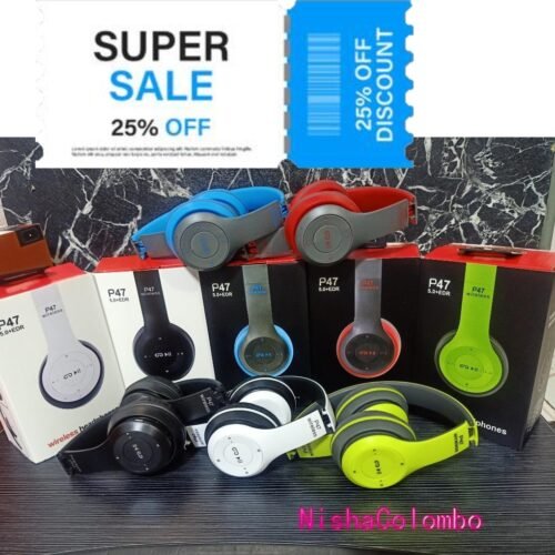 Stereo  HD Sound Wireless Headphones, P47 Bluetooth over Ear Foldable Headset with Microphone Stereo Earphones 3.5mm Audio Support FM Radio SD Card With MF/TF & AUX ports for Smart Phones & Tablets etc (p47)