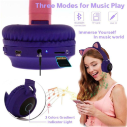 Y47 Wireless Headphones Cat Ears Headset Gaming Noise Canceling BT Earphone LED color light Stereo HD Sound Bluetooth over Ear Foldable with Microphone Stereo 3.5mm Audio Support FM Radio SD Card with MF/TF & AUX ports (Y47)