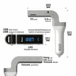 CARG7 Bluetooth Car Charger T Flash USB Direct Connect FM TRANSMITTER / MODULATOR, MP3 Player Digital Display Hands Free Calling Kit Bluetooth answer, hang up, reject, and redial calls and other functions