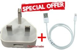 MFI Certified Apple iPhone 5W USB Power UK 3Pin Adapter Charger with FREE Fast DATA Cable Adapter support for iPhone 5,5s,6,6s,6+,7,7+,8,8+,11,11pro,11 pro max,12,12pro,12pro max,13,X.XR Colour: WHITE