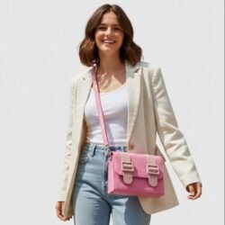 Made in Thailand Original Elegant New Trend Style (tlad) Handbag for Women – Luxury croc Leather Pink & Light Pink Colour with Shoulder Strap