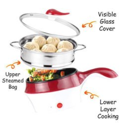 Electric Cooking Pot Electrothermal [mfep] Pot Multifunctional Electric Cooker Hotpot Mini Non-stick Food Noodle Cooking Skillet Egg Steamer Soup Heater Pot Frying Pan 18cm