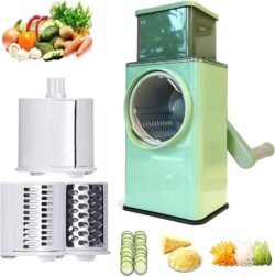Stainless Steel Panel Vegetable Cutter vcss Rotary Cheese Graters Multifunctional Chopper Fruit Kitchen Tool with 7 Stainless Steel Drum Blades for Vegetables