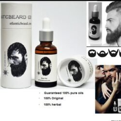 NATURAL Beard Oil 100% Pure Jojoba, Argan, Sweet Almond, Castor, Vitamin E & Essential Oils by Atlantic Beard Co 30ml MADE IN USA