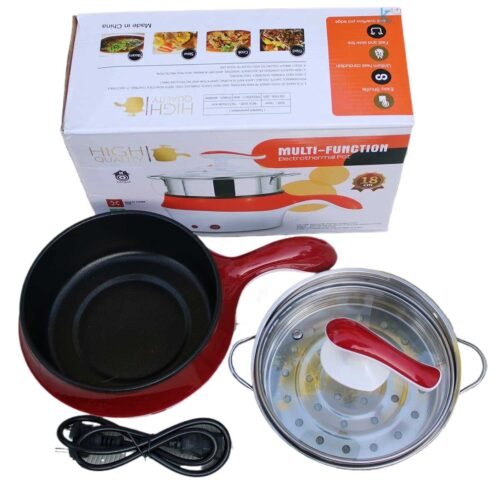 Electric Cooking Pot Electrothermal [mfep] Pot Multifunctional Electric Cooker Hotpot Mini Non-stick Food Noodle Cooking Skillet Egg Steamer Soup Heater Pot Frying Pan 18cm