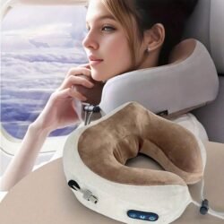shein@v1@151 Pain Relief Muscle Relaxation USB RECHARGEABLE Vibration U Shaped Massage Multifunctional Usmp Pillow Foam Neck Healthcare Travel Massager for Train Trip Home Office Use