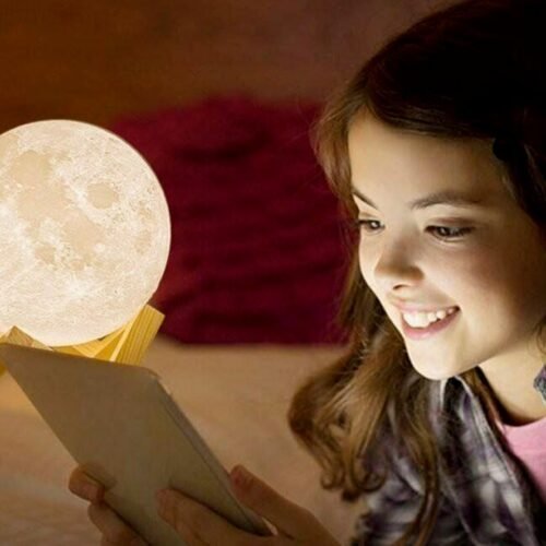 15 cm 3D Moon Touch Sensor Lamp Mlp with Wooden Stand Bedroom Decoration Light Night Lamp Multicolor Birthday Gifts for Boys Girls Friends Lover