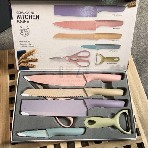 9aae98ec8f2379cdda409f0f45824347-1.jpg Multi Colorful Kitchen Knives Set of 6 PCS (cks6) Cute Fruit Knife Set with Gift Box, High Carbon Steel Kitchen Knife Set without Block, Environmental Wheat Straw Material Handle, Sharp Professional Chef Knife