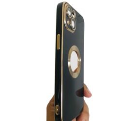 Apple iPhone 13 (ipbc) Luxury Gold Electroplated with Camera Lens Protection Shockproof Soft TPU with Logo Cut Back Cover Case (BLACK)
