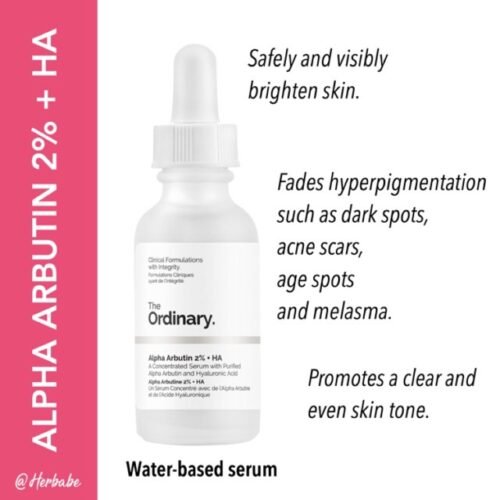 ad59a1a83112964c3c89bfb5acf59b7b.jpg Made in CANADA the ORDINARY ALPHA ARBUTIN 2% + HA Hyperpigmentation Serum 30ml. A Concentrated Serum with Purified Hyaluronic Acid (toaa)