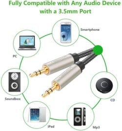 Professional TRS Stereo AUX Cable (6.6ft/2m Hi-Fi Sound) Male to MALE 3.5mm Auxiliary Audio Nylon Braided Cord Stereos Cable for Headset Car Speaker Sound bar PC Laptop and more