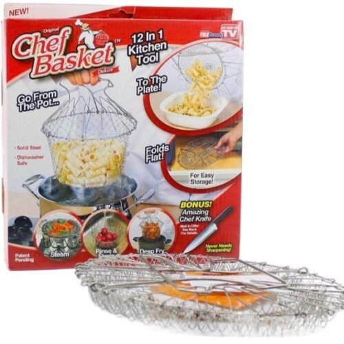 b5873a54d7985799ca90302422741131.jpg Homebakers Mart cb Chef Basket Solid Steel 12 in 1 Chef Cooking Net Basket for Deep Fry, Boiling, Steam (Stainless Steel)