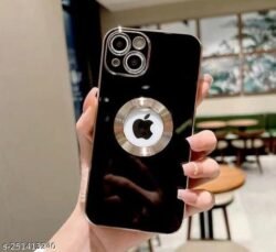 Apple iPhone 13 (ipbc) Luxury Gold Electroplated with Camera Lens Protection Shockproof Soft TPU with Logo Cut Back Cover Case (BLACK)