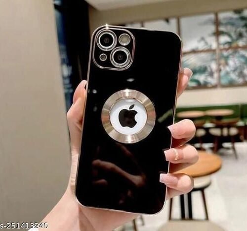 Apple iPhone 13 (ipbc) Luxury Gold Electroplated with Camera Lens Protection Shockproof Soft TPU with Logo Cut Back Cover Case (BLACK)