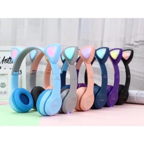 Y47 Wireless Headphones Cat Ears Headset Gaming Noise Canceling BT Earphone LED color light Stereo HD Sound Bluetooth over Ear Foldable with Microphone Stereo 3.5mm Audio Support FM Radio SD Card with MF/TF & AUX ports (Y47)