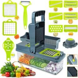 Original MANDOLIN 16-In-1 Veggie Slicer with Big Container Spiralizer Mssv Multifunctional Nicer Dicer Handle Food Grate Chopper Vegetable Cut Kitchen Household Essentials Gadgets Items