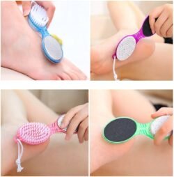 4 In 1 Foot Pedicure Brush, (4i1b) Pumice Stone, Scrubber & File for Soft Care Multi Use Manicure Paddle Brush Kit Tool, Cleanse and Buff, for Feet, Toes, Nails Cleaning, Bath Brush (Multicolor) 4 IN 1 BRUSH