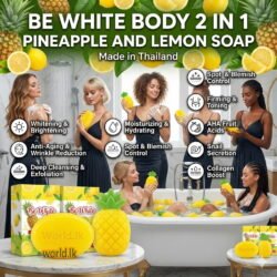 dc9e7df464094030ba10a60c7752f2d9.jpg Pineapple and Lemon 2 in 1Soap Be White Body 100g 1 Sachet Bplc (Made in Thailand) Brightening and Evening Skin Tone