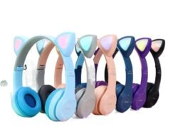 dfb1104e0fdccefd489d32a419821f6e.jpg Cat Ears Rechargeable Y47 Wireless Stereo HD Sound Bluetooth Headphones with Microphone 3.5mm Audio Support FM Radio SD Card with MF/TF & AUX ports Cool Glow Light Stereo Bass Learning Earphone