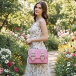 Made in Thailand Original Elegant New Trend Style (tlad) Handbag for Women – Luxury croc Leather Pink & Light Pink Colour with Shoulder Strap