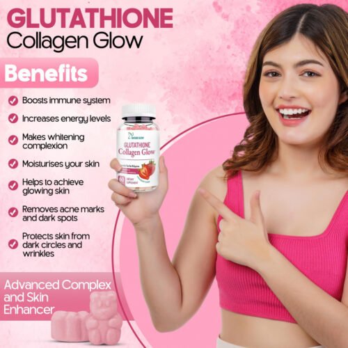 Nature Glow 60 Glutathione Collagen Gummies gcgd Glow Dietary Supplement Organic Strawberry Flavor
