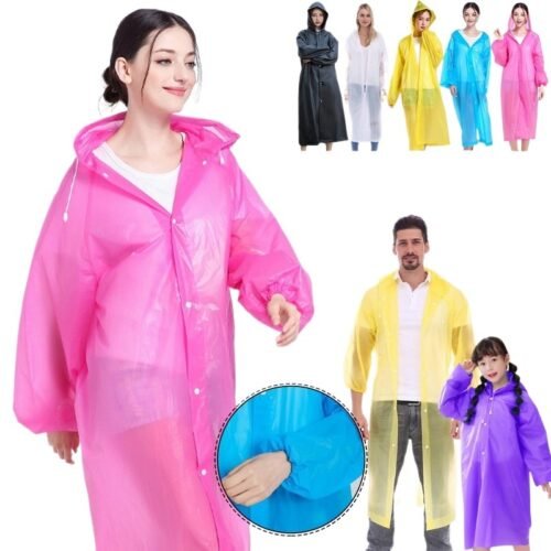 Women Men (wfrc) WATERPROOF Jacket Clear PVC Raincoat Rain Coat Hooded Poncho Rainwear