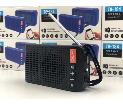TG-184 SOLAR Wireless Bluetooth Speaker USB Charging LED Flashlight Outdoor External Small Stereo FM Radio with Antenna TG184